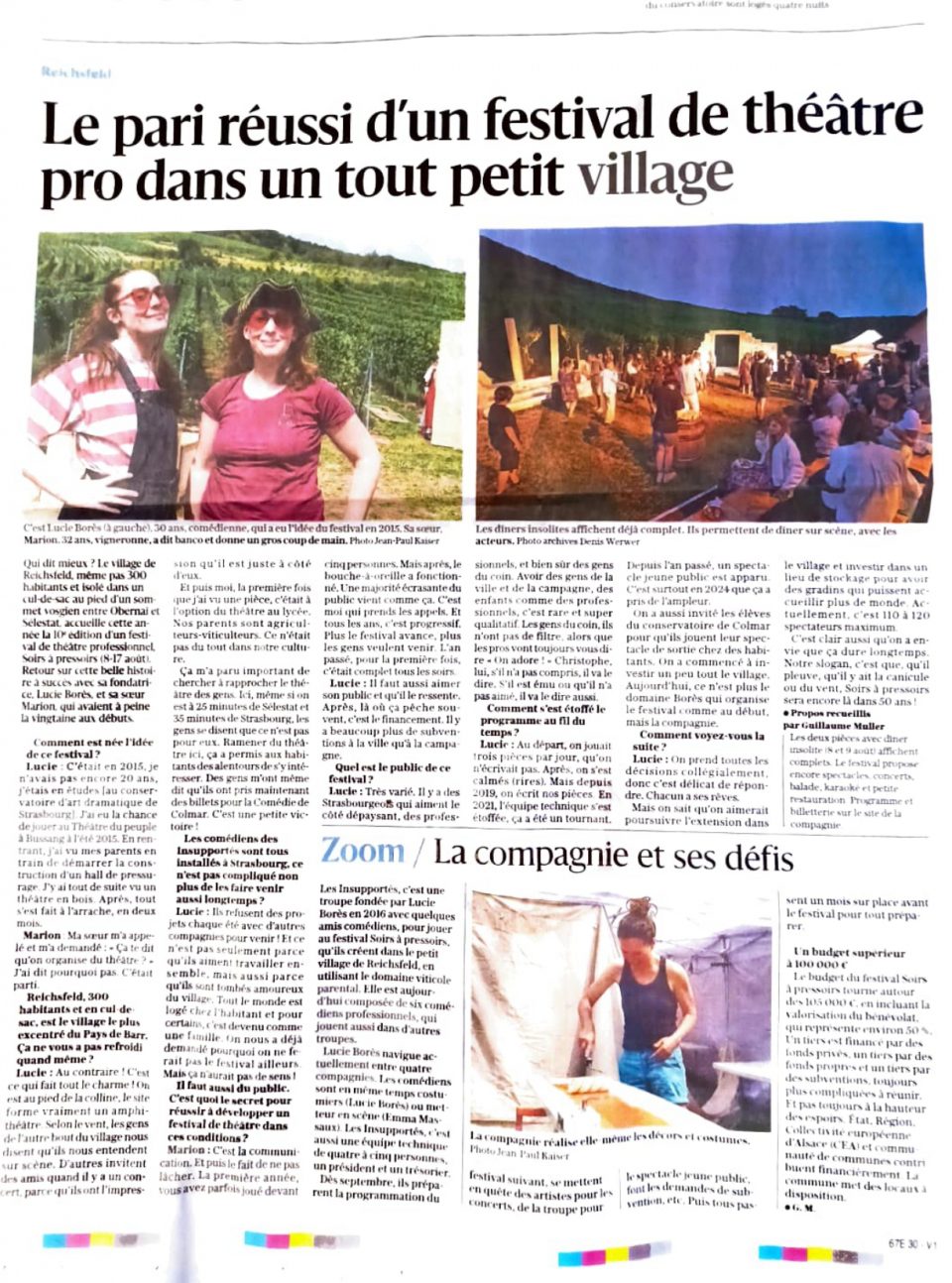 Les insups les insupportés compagnie des insupportés soirs à pressoirs soirs après soirs SAP SAP25 2025 théâtre festival Reichsfeld ACGE Agence culturelle Grand Est À la place d'Alice Lucie Borès Mélisende Marchand Camille Kerbaol Emma Massaux Geoffrey Goudeau Robinson Courtois DNA Dernières Nouvelles d'Alsace